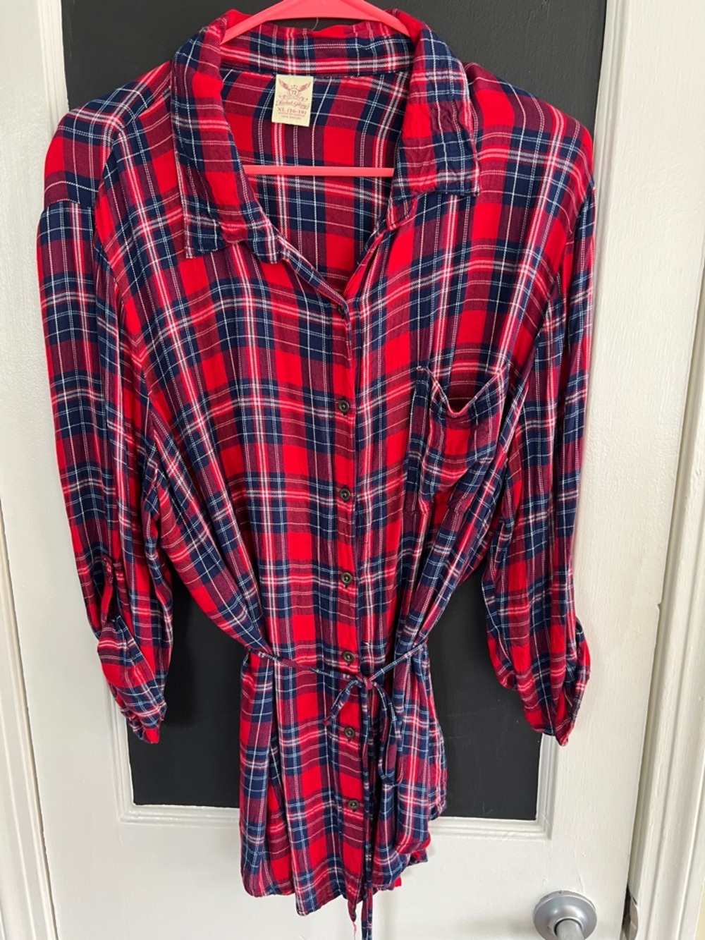 Faded Glory Red and Navy Plaid Shirt